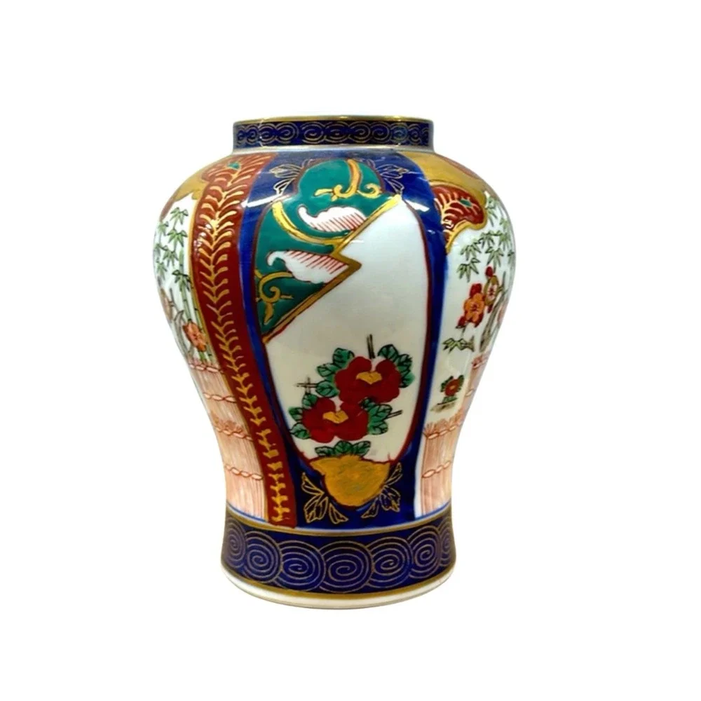 Vtg Gold Imari Japanese Porcelain‎ Vase Hand Painted Floral Gold Gilt 6
